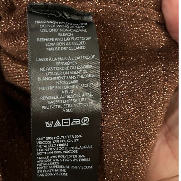 Anthropologie Gemini Brown Metallic Sweater Women's L Cropped Twist Front NEW - Picture 4 of 5